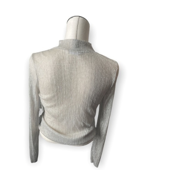 Chelsea 28 top womens ivory gold Lurex Stripe Turtle Neck metallic look Top S - Picture 5 of 8